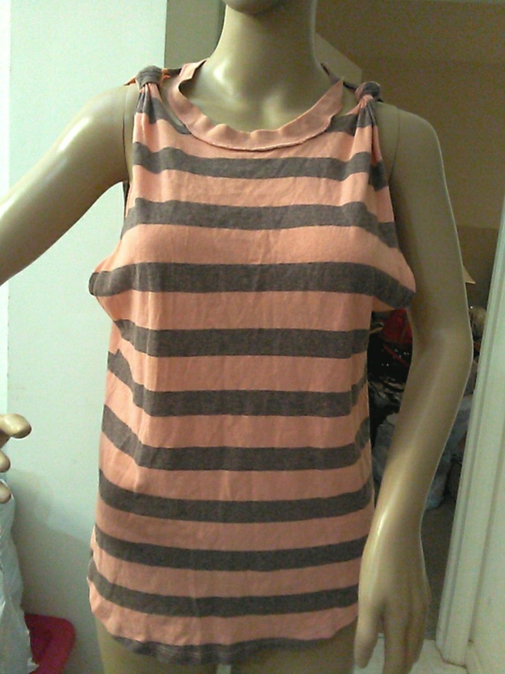NWT WE THE FREE People Peach & Gray Striped Tie-Shoulder Tank TOP SZ.SM
